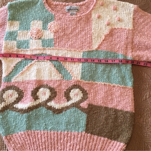 Abstract Color block Crotched Knit Long Sleeve Sweater Woman’s Size Medium nwot - Picture 7 of 10